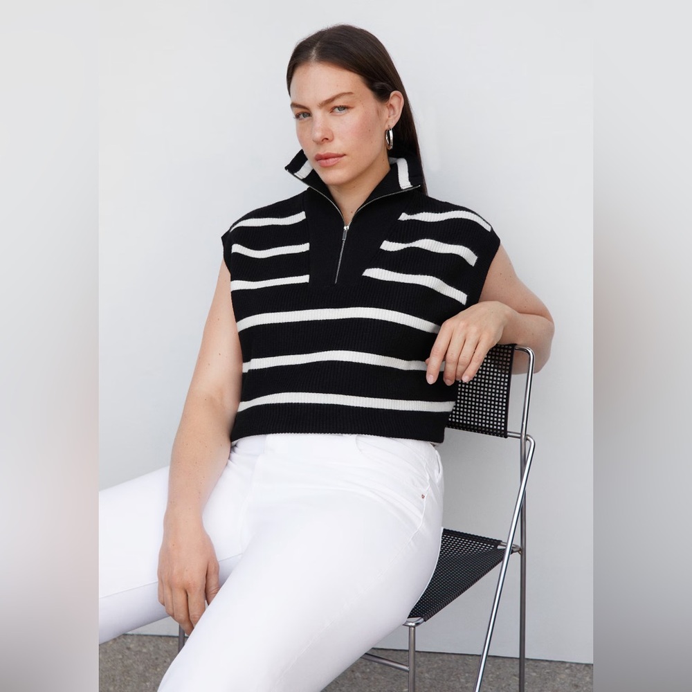 NWT MANGO Striped vest with zipper, in 🦓 black/cream stripe 🦓, size medium